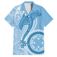 Micronesia FSM Family Matching Off Shoulder Short Dress and Hawaiian Shirt Shark and Manta Classic Style LT7 Dad's Shirt - Short Sleeve Turquoise - Polynesian Pride