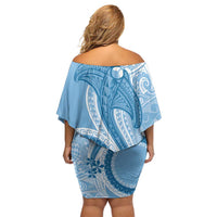 Micronesia FSM Family Matching Off Shoulder Short Dress and Hawaiian Shirt Shark and Manta Classic Style LT7 - Polynesian Pride