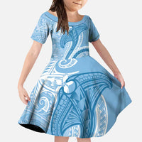 Micronesia FSM Family Matching Short Sleeve Bodycon Dress and Hawaiian Shirt Shark and Manta Classic Style LT7 Daughter's Dress Turquoise - Polynesian Pride