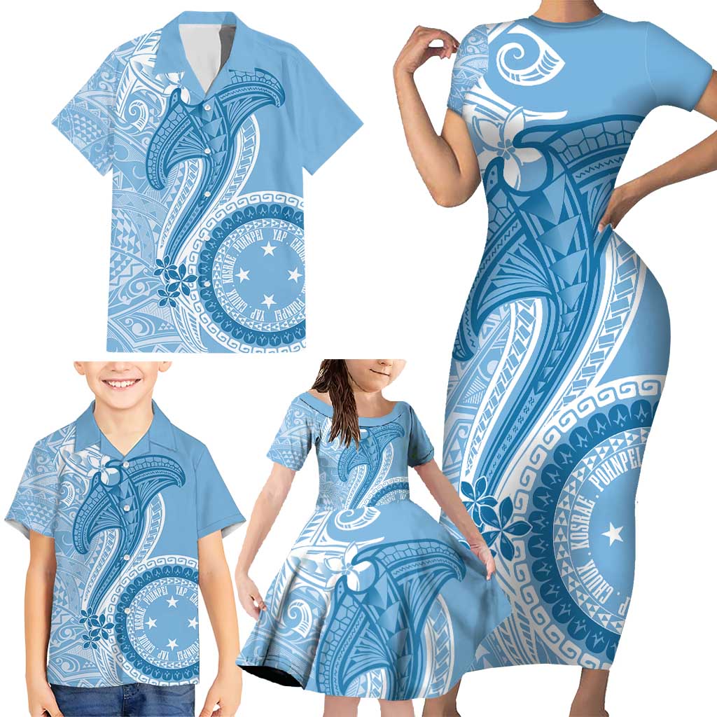 Micronesia FSM Family Matching Short Sleeve Bodycon Dress and Hawaiian Shirt Shark and Manta Classic Style LT7 - Polynesian Pride