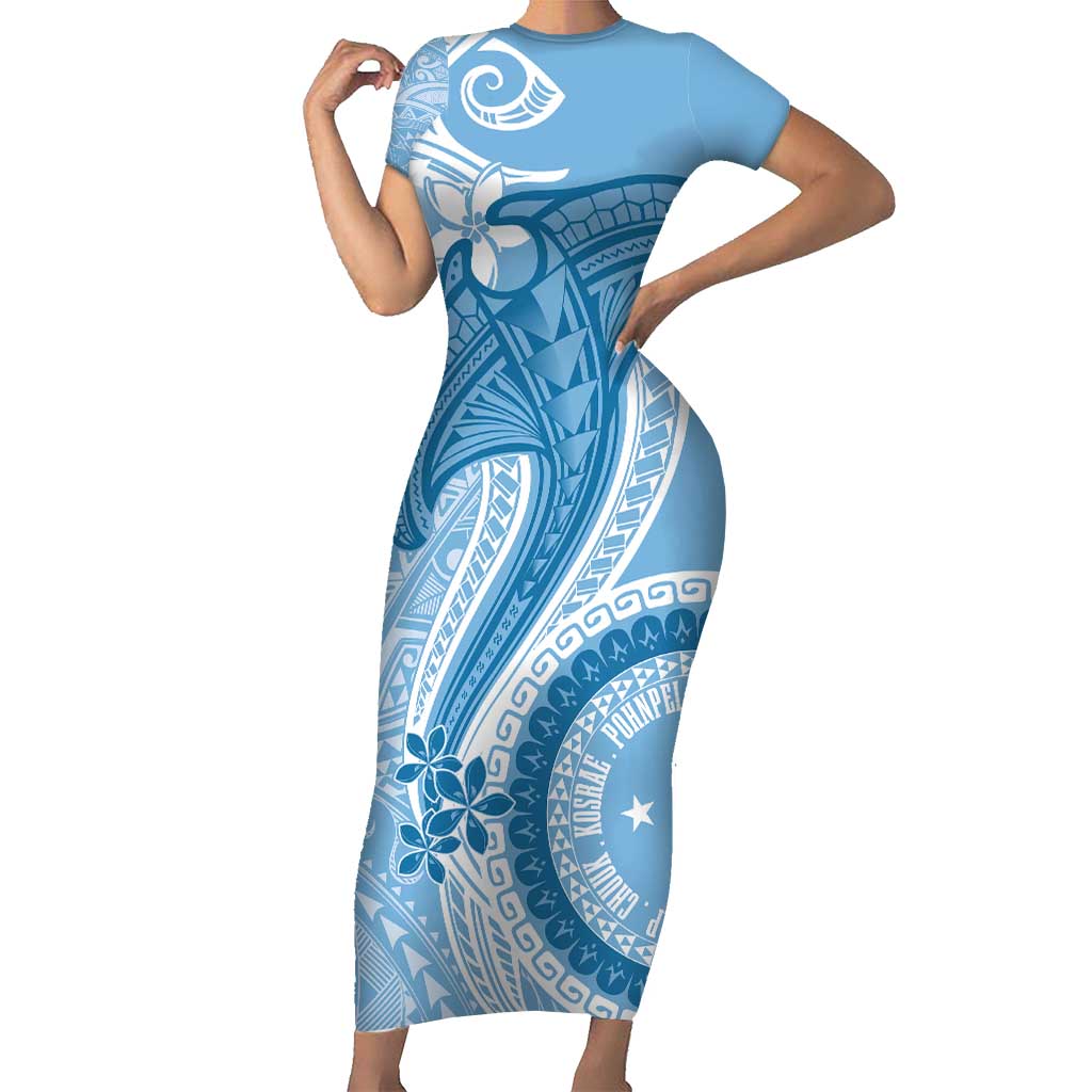 Micronesia FSM Family Matching Short Sleeve Bodycon Dress and Hawaiian Shirt Shark and Manta Classic Style LT7 Mom's Dress Turquoise - Polynesian Pride