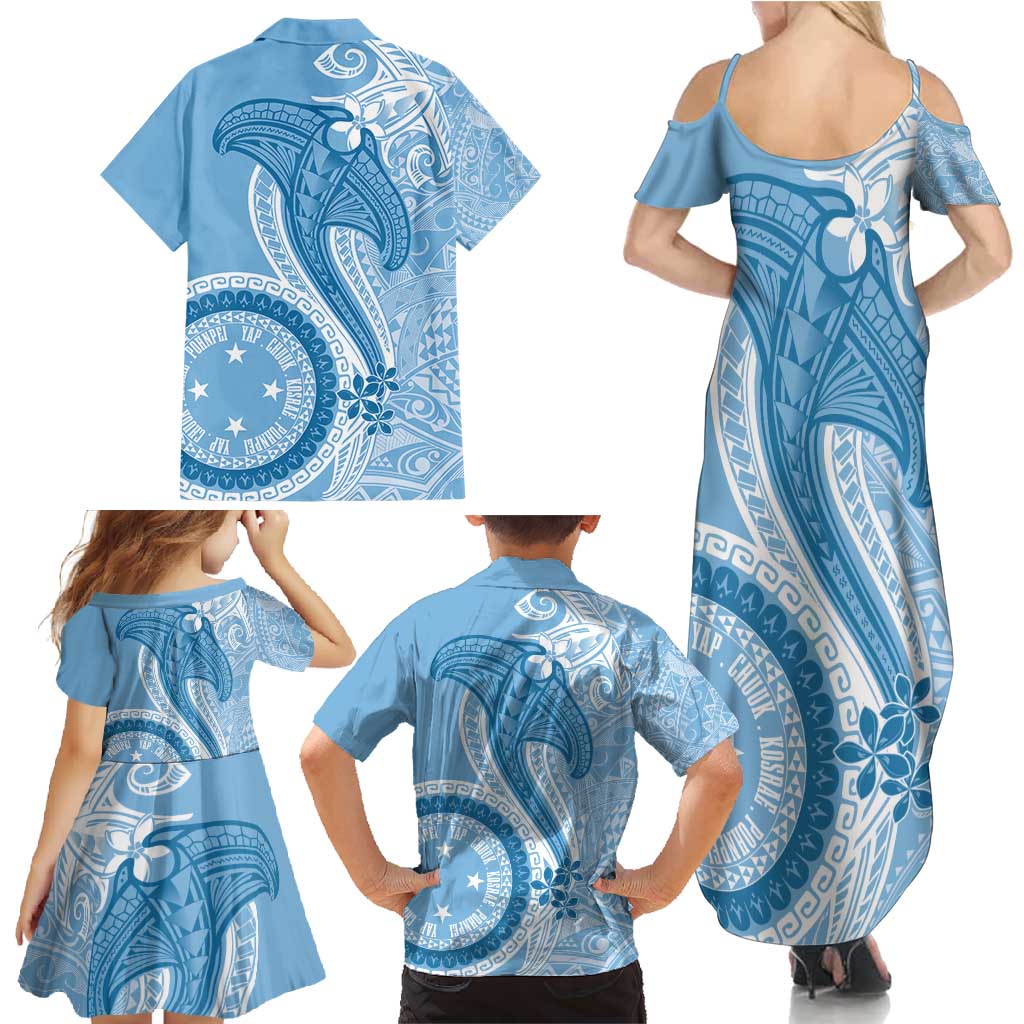 Micronesia FSM Family Matching Summer Maxi Dress and Hawaiian Shirt Shark and Manta Classic Style LT7 - Polynesian Pride