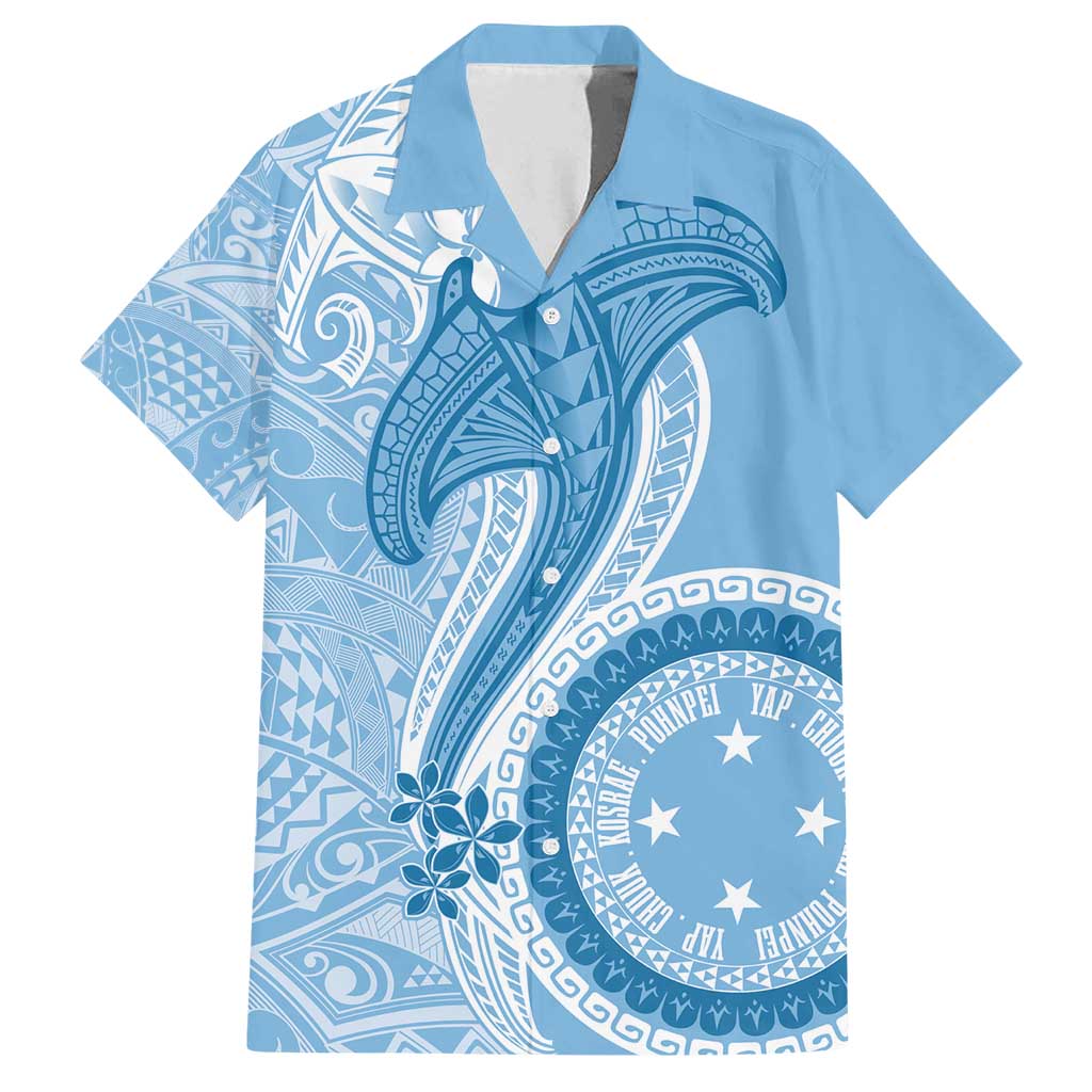 Micronesia FSM Family Matching Summer Maxi Dress and Hawaiian Shirt Shark and Manta Classic Style LT7 Dad's Shirt - Short Sleeve Turquoise - Polynesian Pride