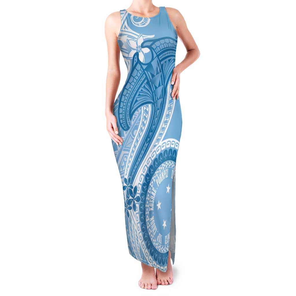 Micronesia FSM Family Matching Tank Maxi Dress and Hawaiian Shirt Shark and Manta Classic Style LT7 Mom's Dress Turquoise - Polynesian Pride