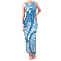 Micronesia FSM Family Matching Tank Maxi Dress and Hawaiian Shirt Shark and Manta Classic Style LT7 Mom's Dress Turquoise - Polynesian Pride