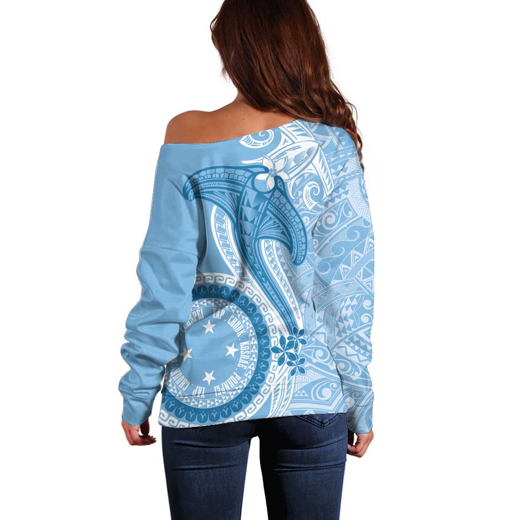Micronesia FSM Off Shoulder Sweater Shark and Manta Classic Style