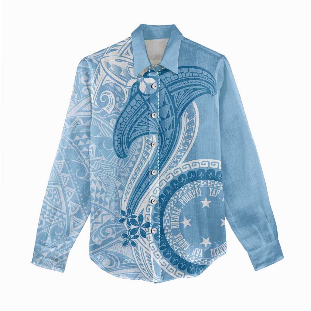 Micronesia FSM Women Casual Shirt Shark and Manta Classic Style