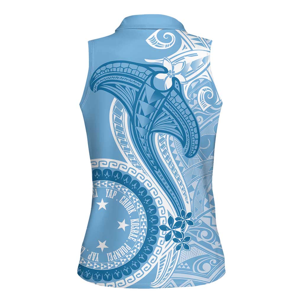 Micronesia FSM Women Sleeveless Polo Shirt Shark and Manta Classic Style