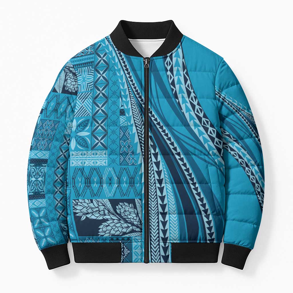 Pasifika Women's Day - Samoa Siapo Malu Tattoo Inspired Bomber Puffer Jacket Turquoise