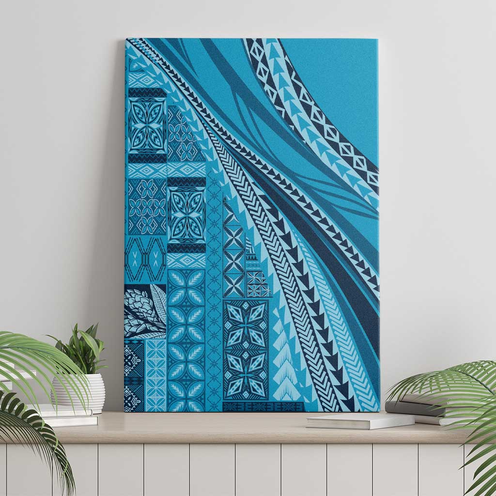 Pasifika Women's Day - Samoa Siapo Malu Tattoo Inspired Canvas Wall Art Turquoise