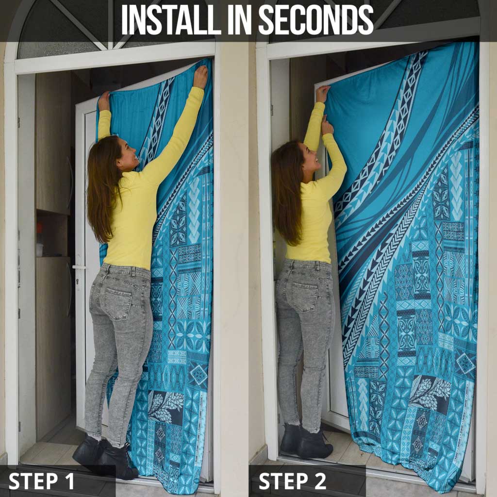 Pasifika Women's Day - Samoa Siapo Malu Tattoo Inspired Door Cover Turquoise