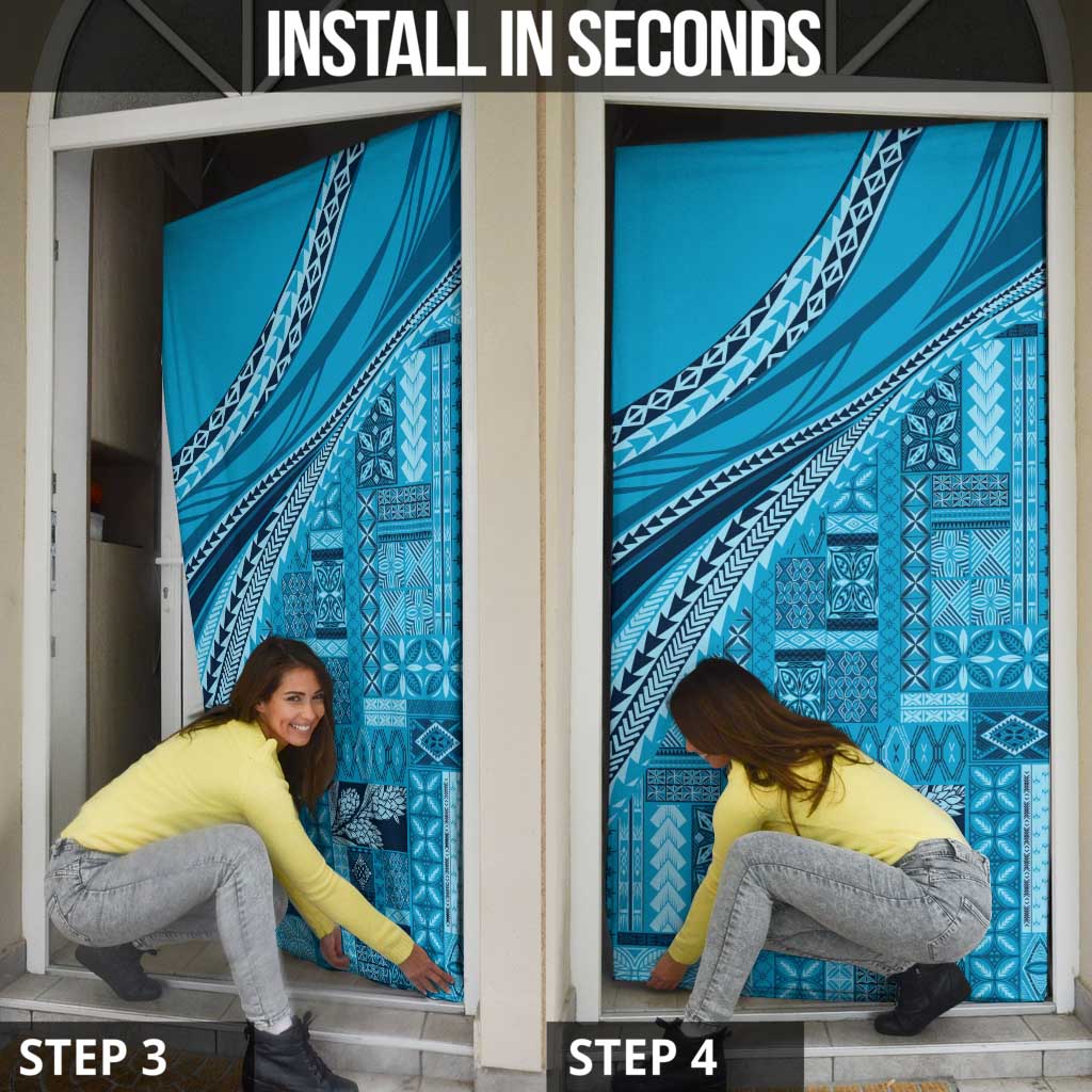 Pasifika Women's Day - Samoa Siapo Malu Tattoo Inspired Door Cover Turquoise