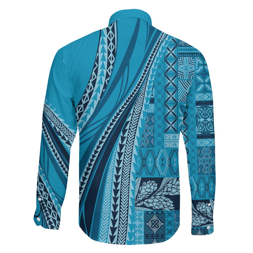 Pasifika Women's Day - Samoa Siapo Malu Tattoo Inspired Family Matching Long Sleeve Bodycon Dress and Hawaiian Shirt Turquoise LT7 - Polynesian Pride