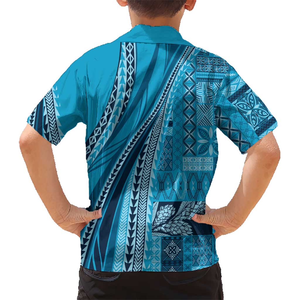 Pasifika Women's Day - Samoa Siapo Malu Tattoo Inspired Family Matching Mermaid Dress and Hawaiian Shirt Turquoise LT7 - Polynesian Pride