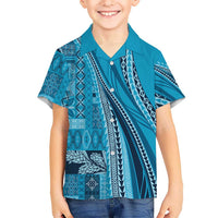 Pasifika Women's Day - Samoa Siapo Malu Tattoo Inspired Family Matching Mermaid Dress and Hawaiian Shirt Turquoise LT7 Son's Shirt Turquoise - Polynesian Pride