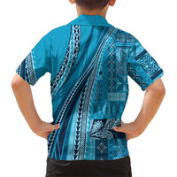 Pasifika Women's Day - Samoa Siapo Malu Tattoo Inspired Family Matching Off The Shoulder Long Sleeve Dress and Hawaiian Shirt Turquoise LT7 - Polynesian Pride