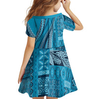Pasifika Women's Day - Samoa Siapo Malu Tattoo Inspired Family Matching Off The Shoulder Long Sleeve Dress and Hawaiian Shirt Turquoise LT7 - Polynesian Pride