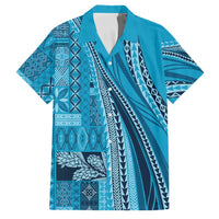 Pasifika Women's Day - Samoa Siapo Malu Tattoo Inspired Family Matching Off Shoulder Short Dress and Hawaiian Shirt Turquoise LT7 Dad's Shirt - Short Sleeve Turquoise - Polynesian Pride