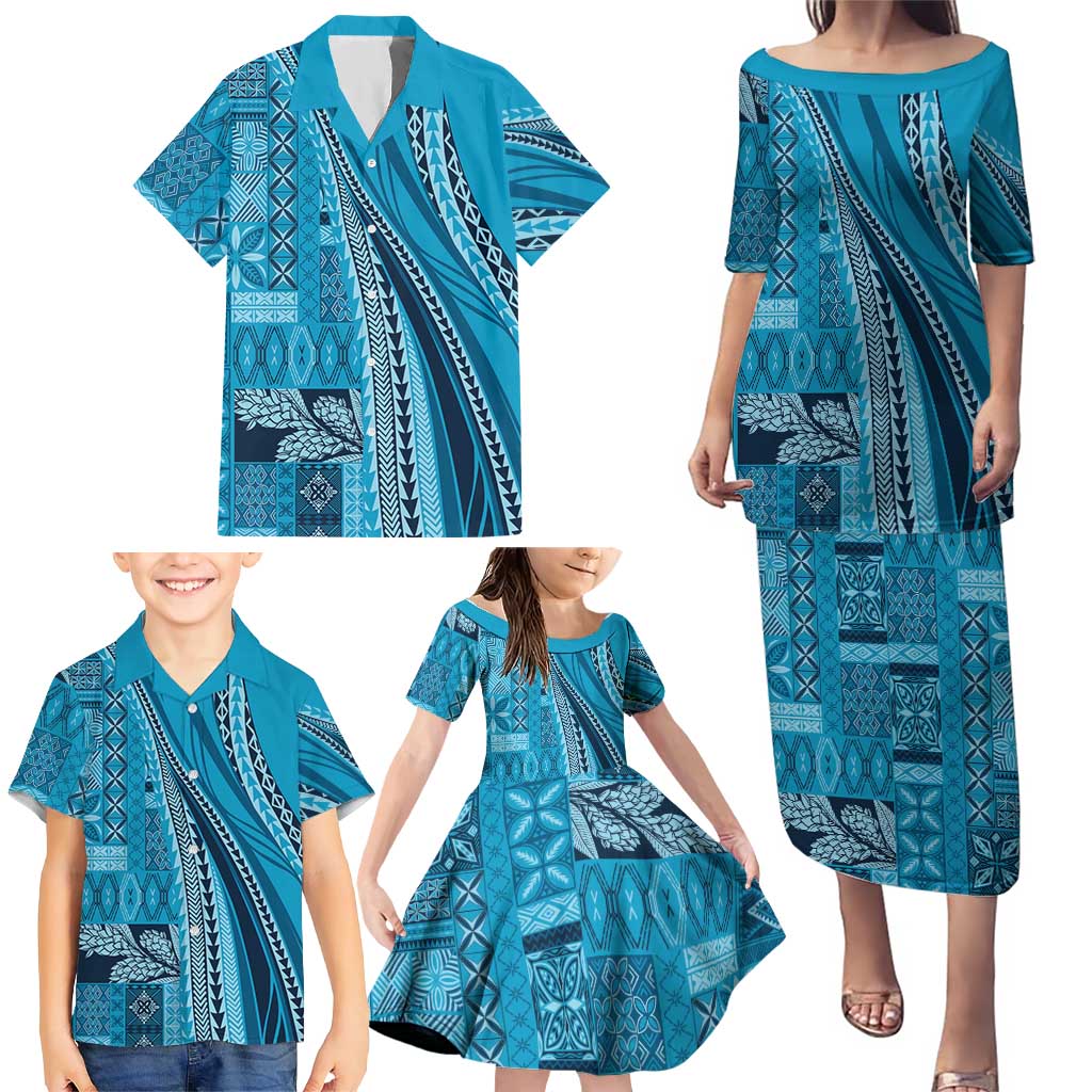 Pasifika Women's Day - Samoa Siapo Malu Tattoo Inspired Family Matching Puletasi and Hawaiian Shirt Turquoise