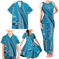 Pasifika Women's Day - Samoa Siapo Malu Tattoo Inspired Family Matching Tank Maxi Dress and Hawaiian Shirt Turquoise LT7 - Polynesian Pride