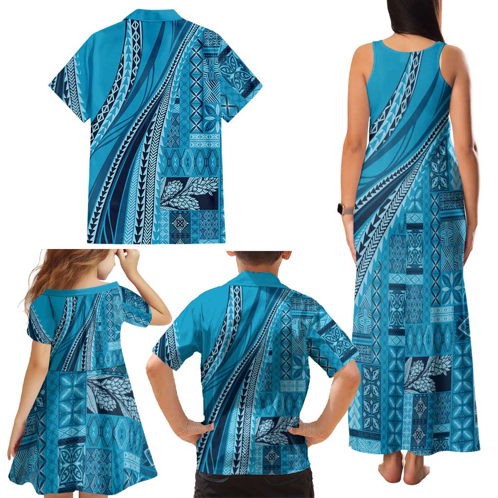 Pasifika Women's Day - Samoa Siapo Malu Tattoo Inspired Family Matching Tank Maxi Dress and Hawaiian Shirt Turquoise LT7 - Polynesian Pride