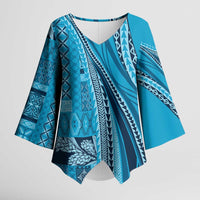 Pasifika Women's Day - Samoa Siapo Malu Tattoo Inspired Kimono Sleeve Blouse Turquoise