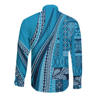 Pasifika Women's Day - Samoa Siapo Malu Tattoo Inspired Long Sleeve Button Shirt Turquoise