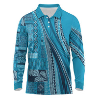 Pasifika Women's Day - Samoa Siapo Malu Tattoo Inspired Long Sleeve Polo Shirt Turquoise