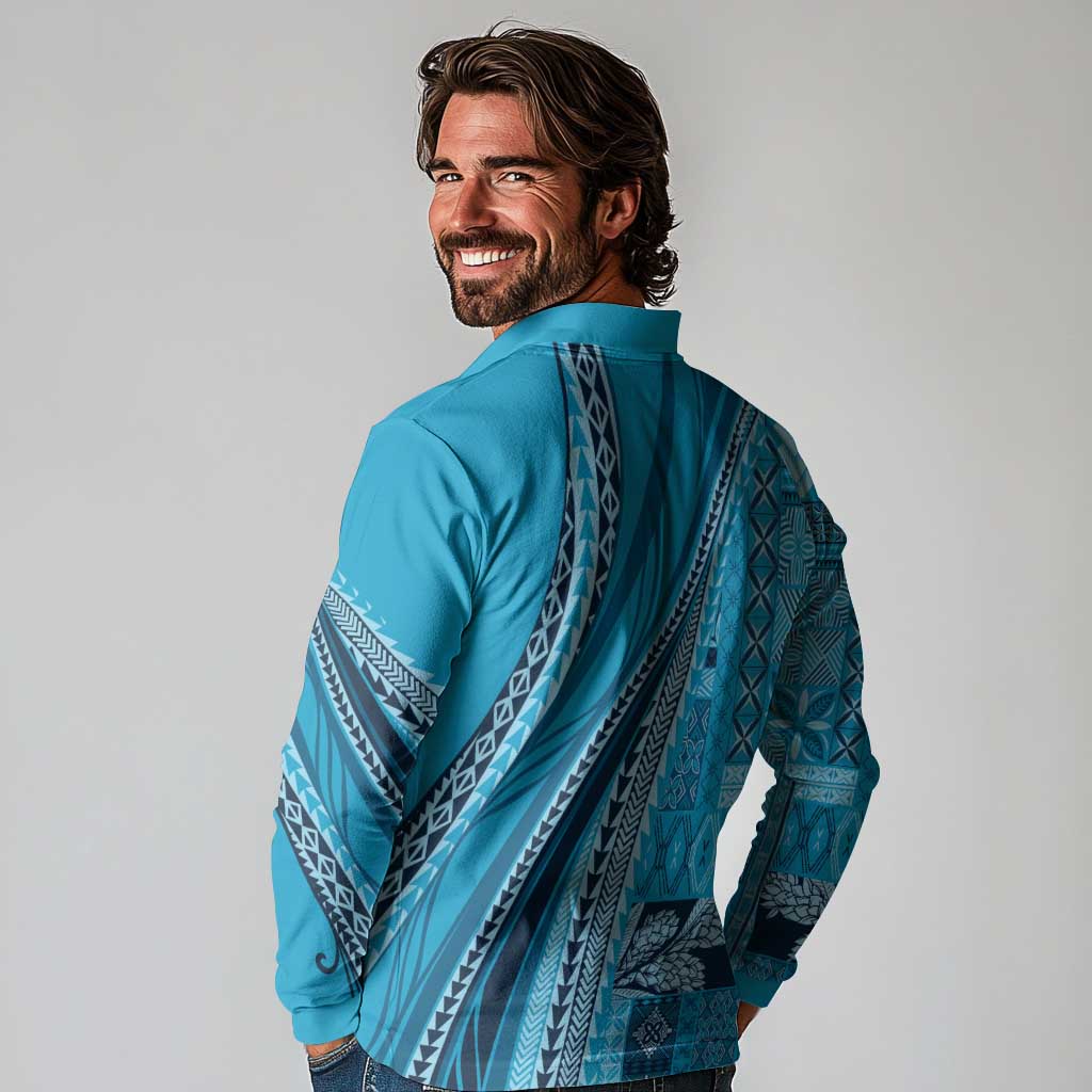 Pasifika Women's Day - Samoa Siapo Malu Tattoo Inspired Long Sleeve Polo Shirt Turquoise