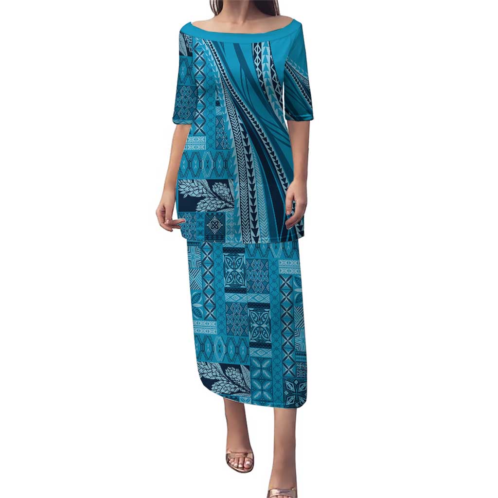 Pasifika Women's Day - Samoa Siapo Malu Tattoo Inspired Puletasi Turquoise