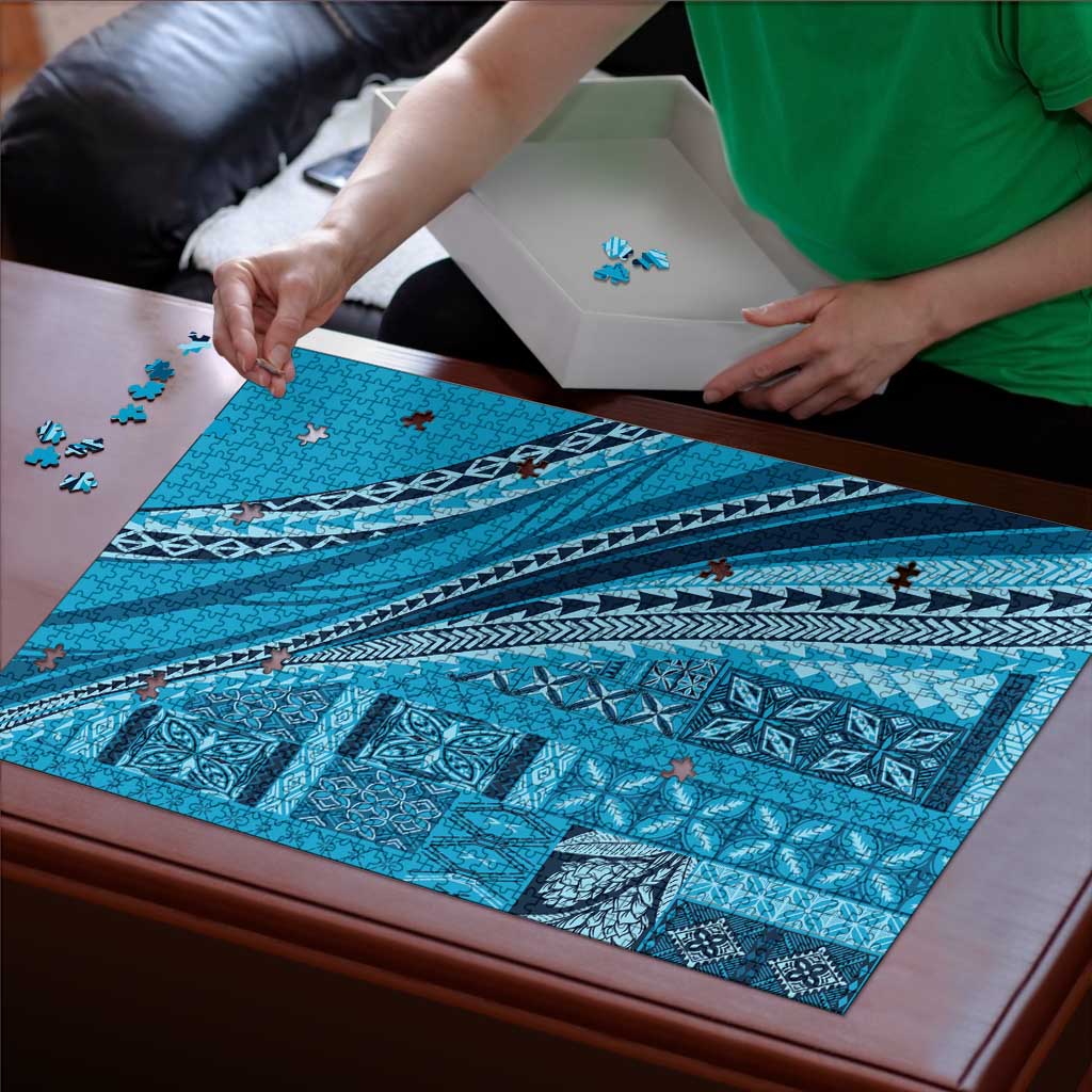 Pasifika Women's Day - Samoa Siapo Malu Tattoo Inspired Puzzle Turquoise