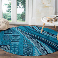 Pasifika Women's Day - Samoa Siapo Malu Tattoo Inspired Round Carpet Turquoise