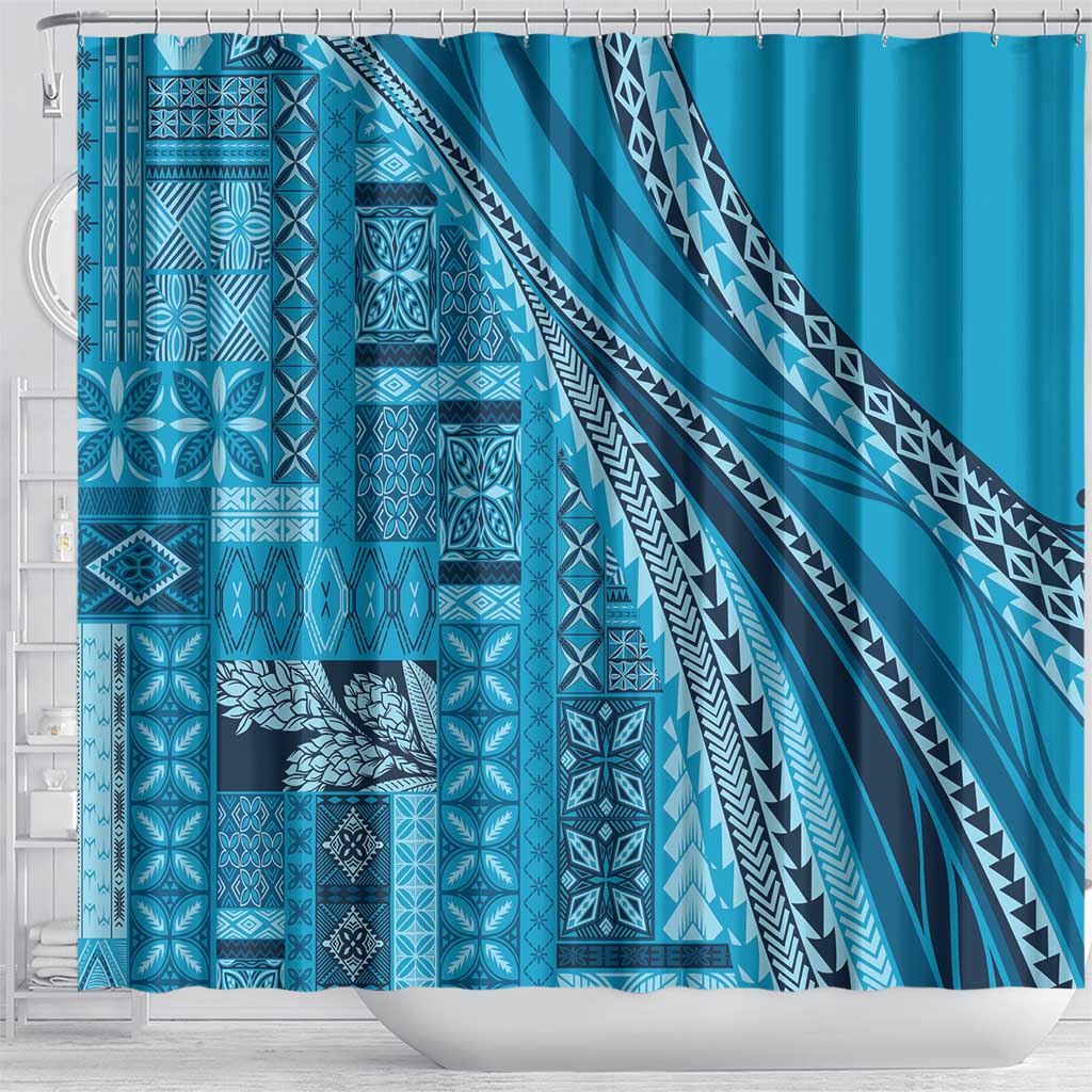 Pasifika Women's Day - Samoa Siapo Malu Tattoo Inspired Shower Curtain Turquoise