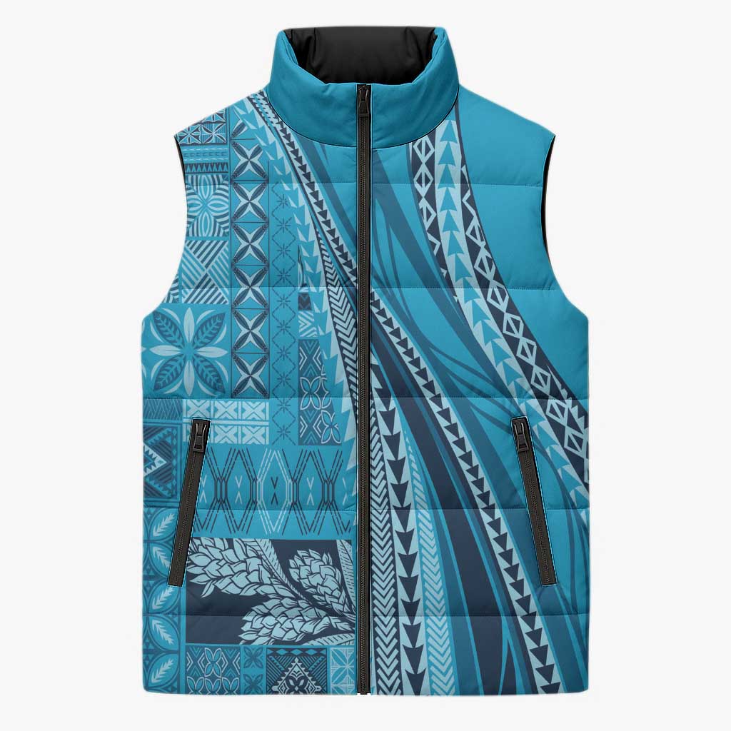 Pasifika Women's Day - Samoa Siapo Malu Tattoo Inspired Sleeveless Puffer Jacket Turquoise