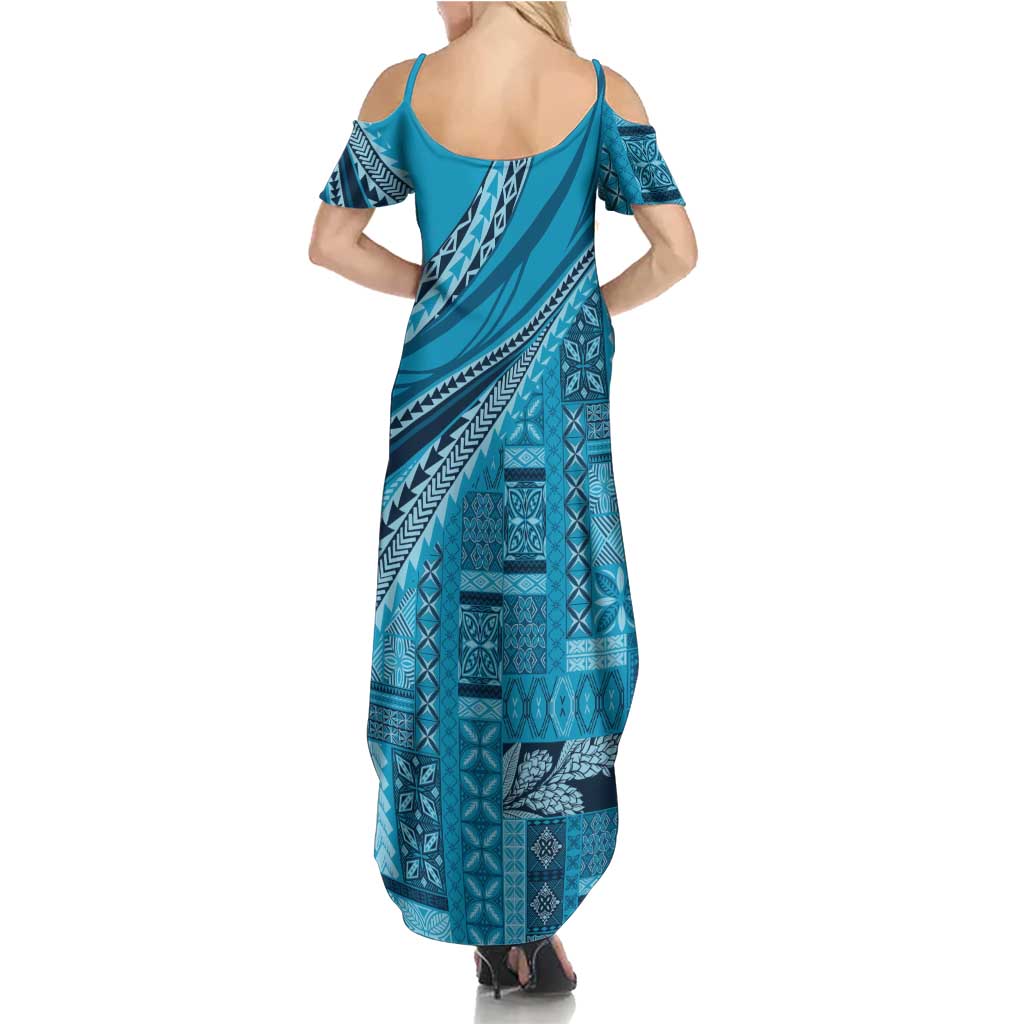 Pasifika Women's Day - Samoa Siapo Malu Tattoo Inspired Summer Maxi Dress Turquoise