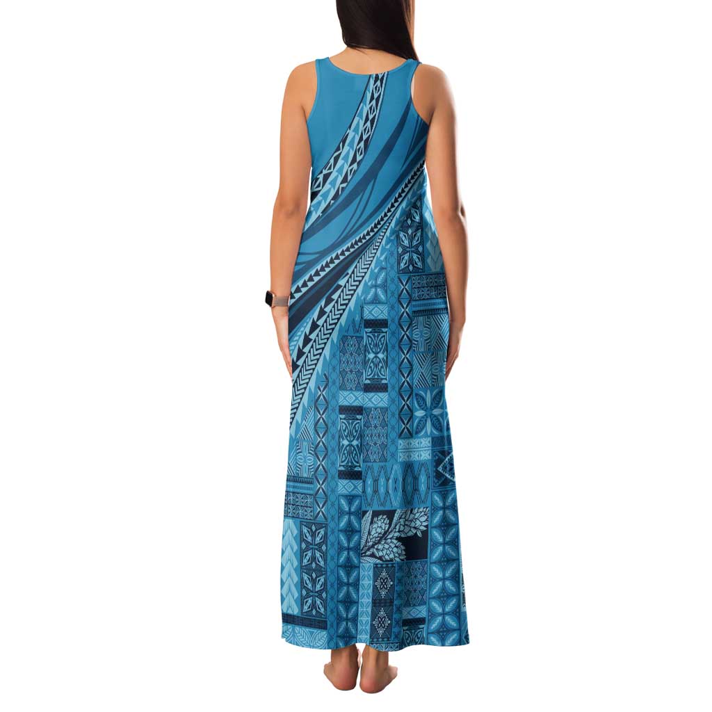 Pasifika Women's Day - Samoa Siapo Malu Tattoo Inspired Tank Maxi Dress Turquoise