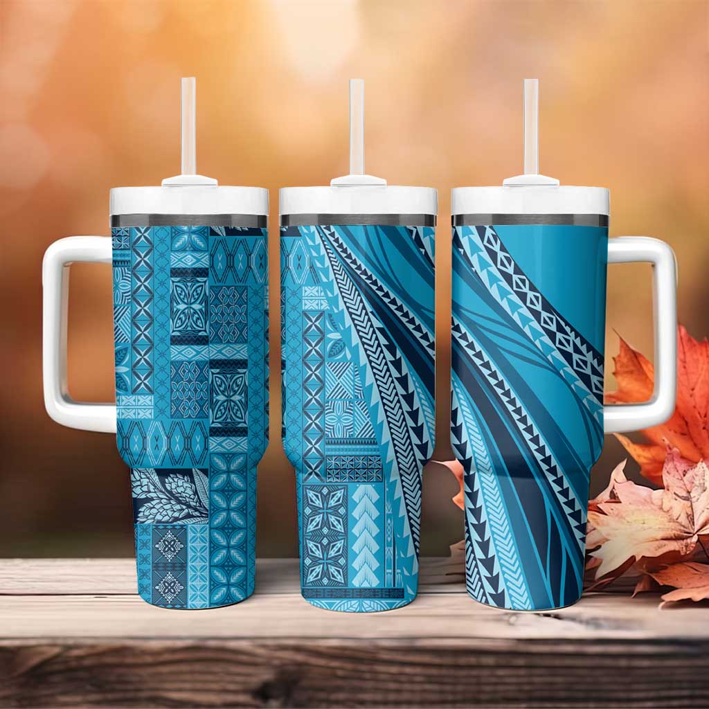 Pasifika Women's Day - Samoa Siapo Malu Tattoo Inspired Tumbler With Handle Turquoise