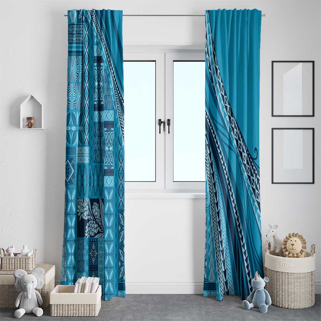 Pasifika Women's Day - Samoa Siapo Malu Tattoo Inspired Window Curtain Turquoise