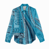 Pasifika Women's Day - Samoa Siapo Malu Tattoo Inspired Women Casual Shirt Turquoise