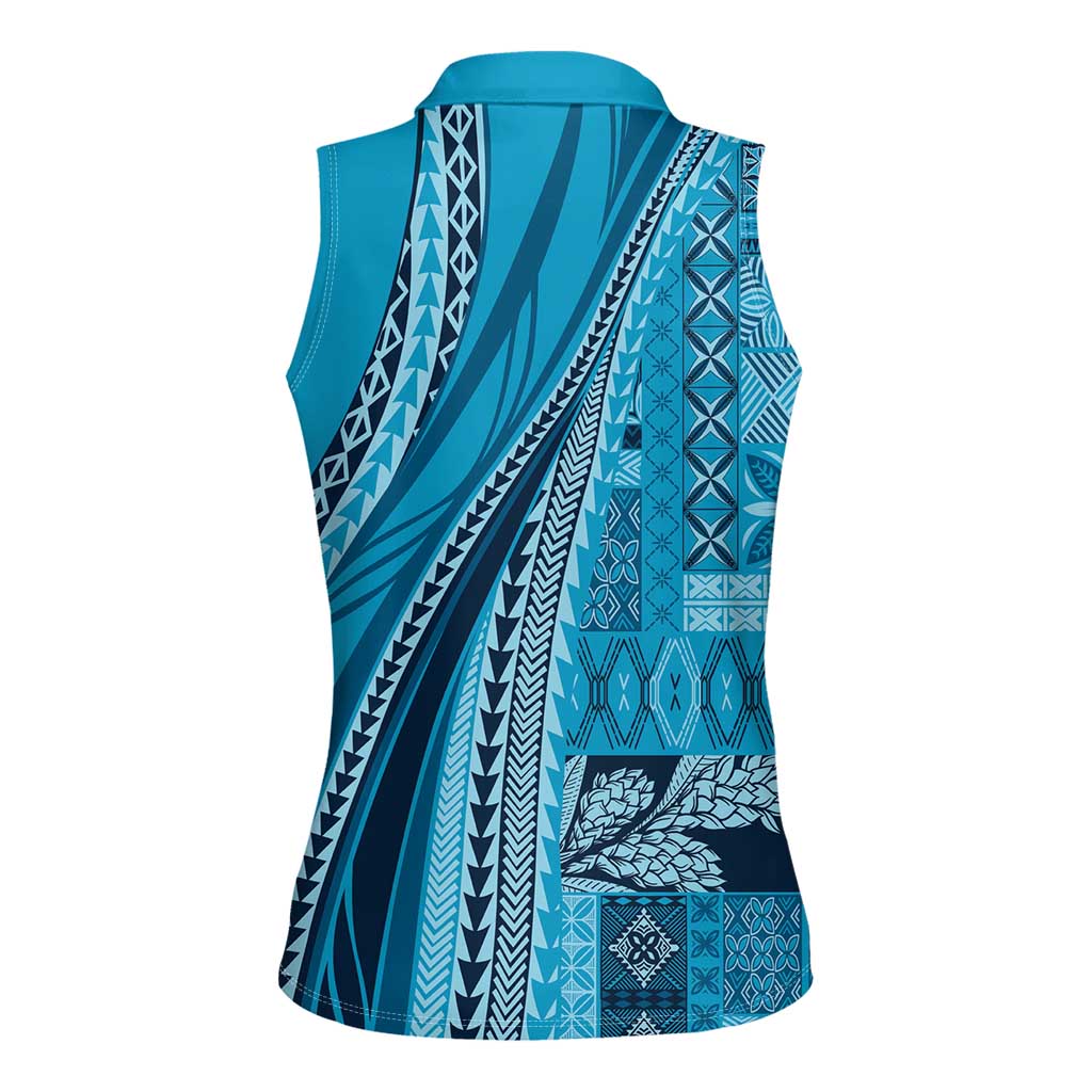 Pasifika Women's Day - Samoa Siapo Malu Tattoo Inspired Women Sleeveless Polo Shirt Turquoise