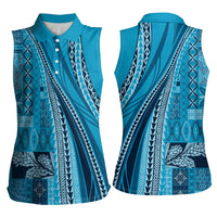 Pasifika Women's Day - Samoa Siapo Malu Tattoo Inspired Women Sleeveless Polo Shirt Turquoise