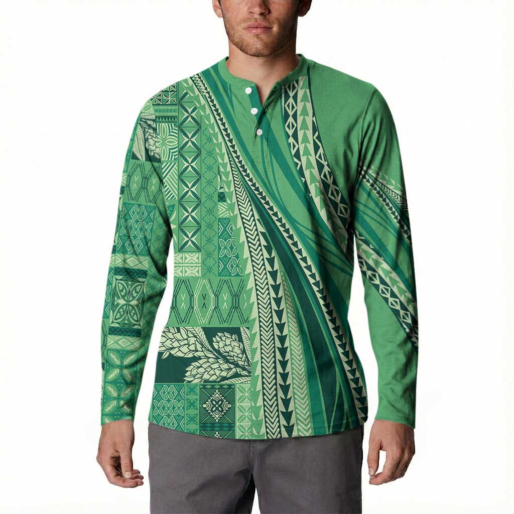 Pasifika Women's Day - Samoa Siapo Malu Tattoo Inspired Button Sweatshirt Jade