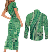 Pasifika Women's Day - Samoa Siapo Malu Tattoo Inspired Couples Matching Short Sleeve Bodycon Dress and Long Sleeve Button Shirt Jade