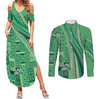 Pasifika Women's Day - Samoa Siapo Malu Tattoo Inspired Couples Matching Summer Maxi Dress and Long Sleeve Button Shirt Jade