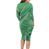 Pasifika Women's Day - Samoa Siapo Malu Tattoo Inspired Family Matching Long Sleeve Bodycon Dress and Hawaiian Shirt Jade LT7 - Polynesian Pride