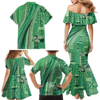 Pasifika Women's Day - Samoa Siapo Malu Tattoo Inspired Family Matching Mermaid Dress and Hawaiian Shirt Jade LT7 - Polynesian Pride