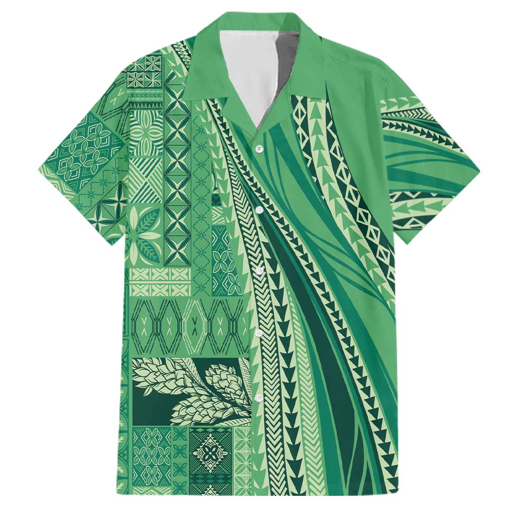 Pasifika Women's Day - Samoa Siapo Malu Tattoo Inspired Family Matching Off The Shoulder Long Sleeve Dress and Hawaiian Shirt Jade LT7 Dad's Shirt - Short Sleeve Jade - Polynesian Pride