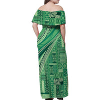 Pasifika Women's Day - Samoa Siapo Malu Tattoo Inspired Family Matching Off Shoulder Maxi Dress and Hawaiian Shirt Jade LT7 - Polynesian Pride