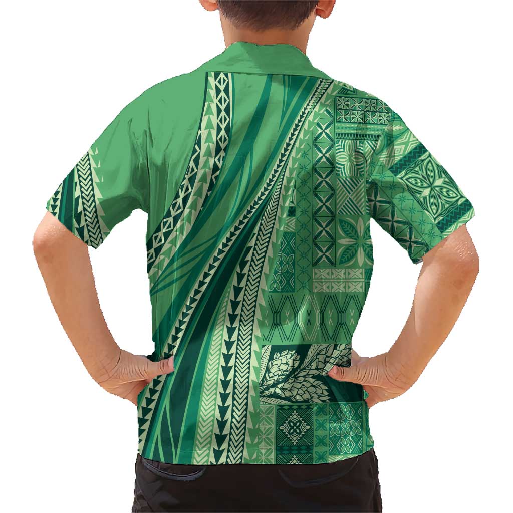 Pasifika Women's Day - Samoa Siapo Malu Tattoo Inspired Family Matching Off Shoulder Short Dress and Hawaiian Shirt Jade LT7 - Polynesian Pride