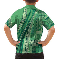 Pasifika Women's Day - Samoa Siapo Malu Tattoo Inspired Family Matching Off Shoulder Short Dress and Hawaiian Shirt Jade LT7 - Polynesian Pride